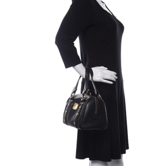 MCM Grained Calfskin Studded Boston Handbag - Picture 12 of 12